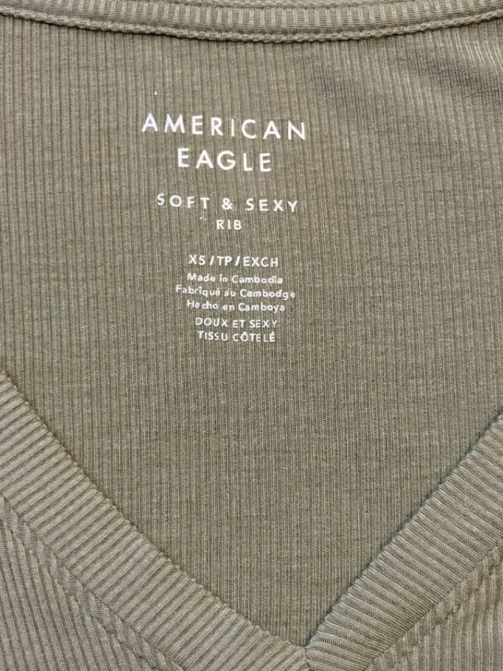 American Eagle Soft & Sexy Rib Crop Top V-Neck